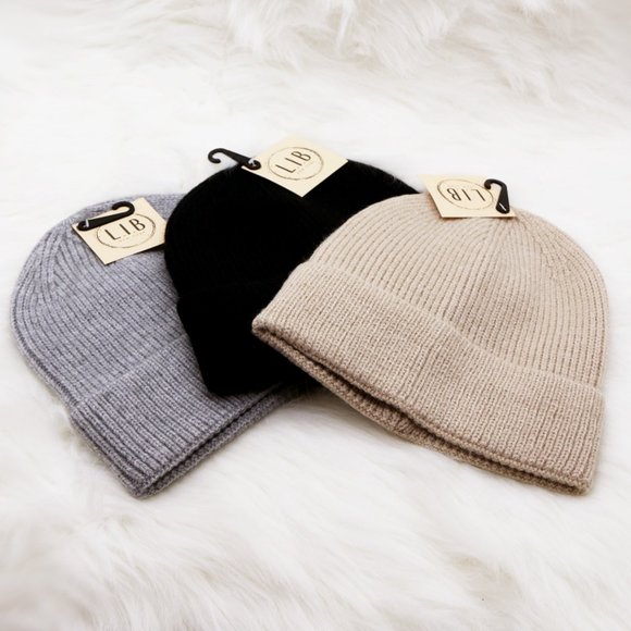 NEW Unisex Neutral Cozy Soft Rib Knit Cuff Classic Beanie Hat Beige Black Gray - Picture 4 of 16